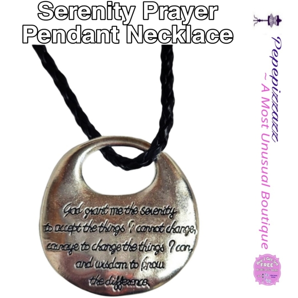 SERENITY PRAYER Handmade necklace 18" leather w 2" extension. LARGE - Picture 1 of 6